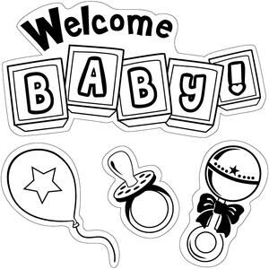 Inkadinkado Rubber Stamps that Cling Welcome Baby4 piece set by EK Success